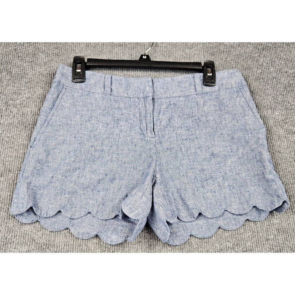 Loft Outlet Women Blue Scalloped Hem Chambray Linen Blend Shorts Size 2